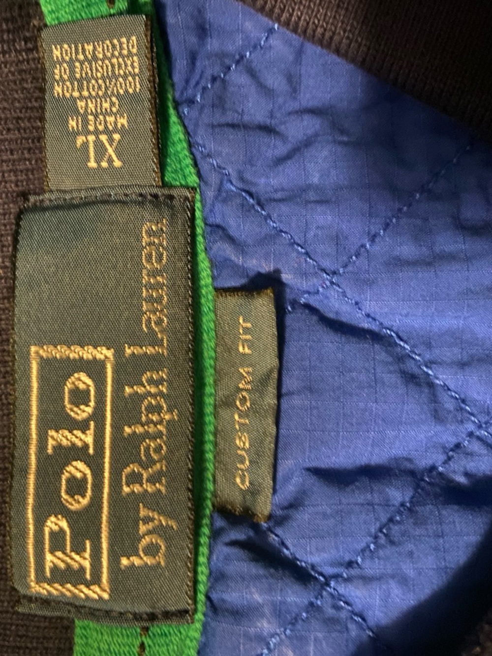 Ralph Lauren Navy Polo with Yellow & Blue Stripes and Green Patch - Picture 3 of 7